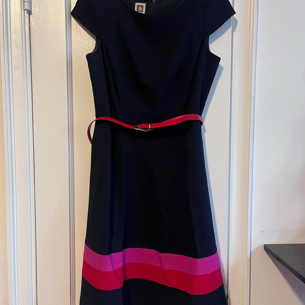 Anne Klein Navy Dress with Pink Accents